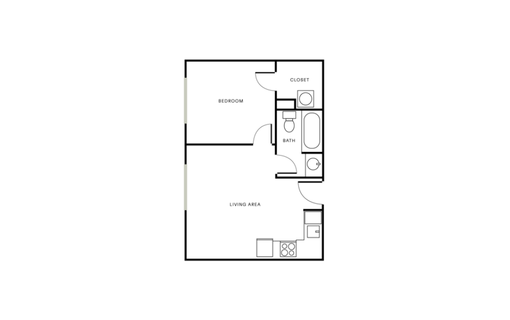 A1 - 1 bedroom floorplan layout with 1 bathroom and 447 square feet (Floorplan
)
